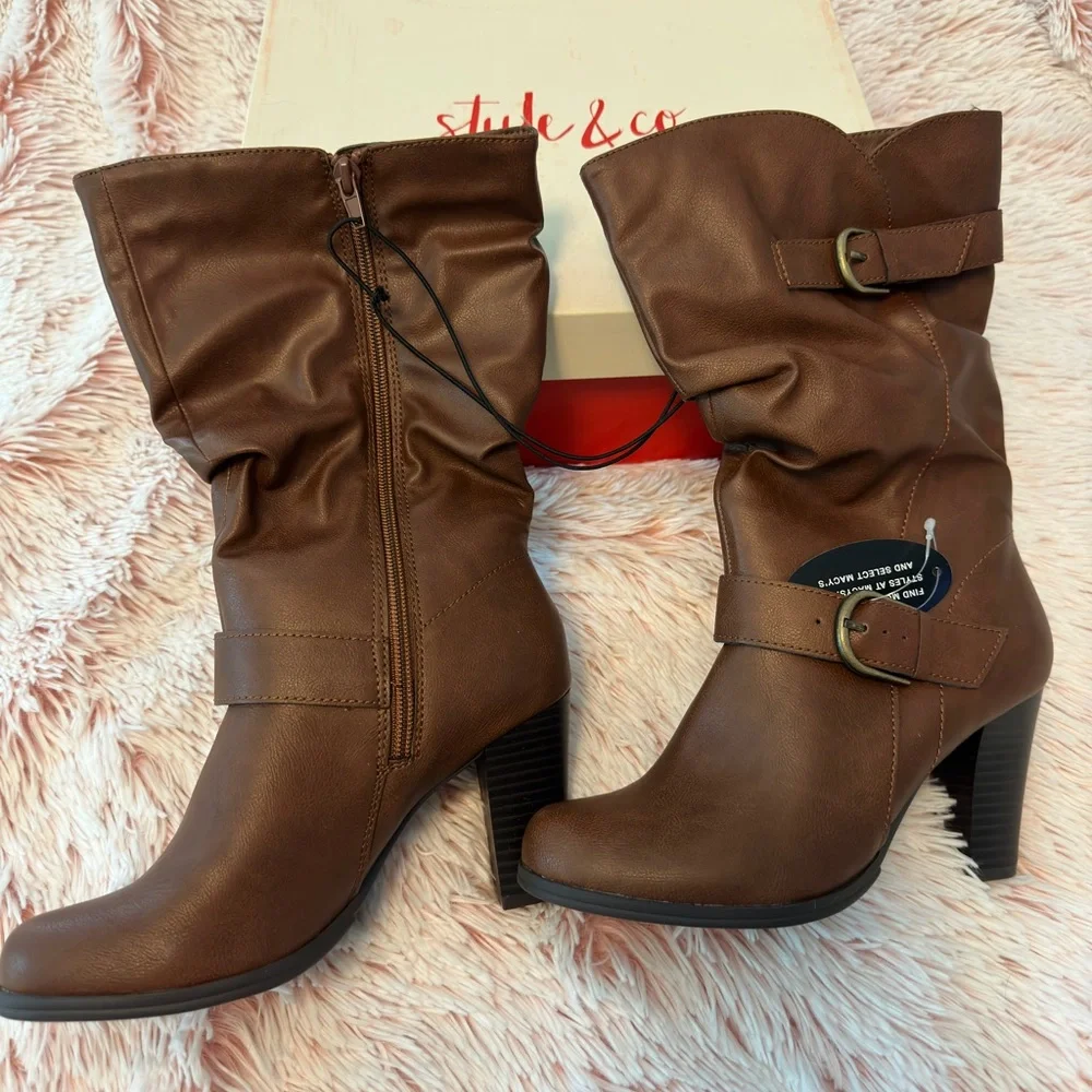 Style&Co Sachi Cognac Mid-Calf boots Size 6 - Picture 2 of 3